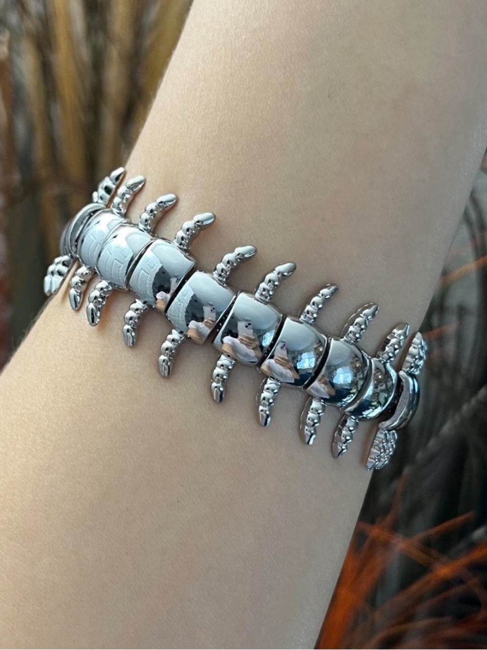 Unsex chunky silver big centipede bracelet top seller